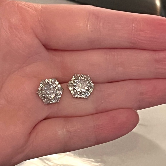 Silver Diamond Stud Earrings - Picture 3 of 5